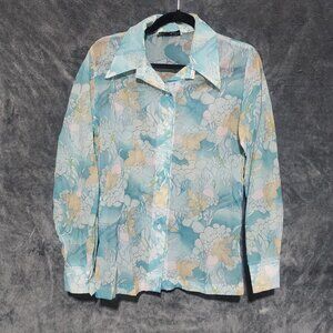 Distinctly Danielle Vintage 70s Abstract Floral Dagger Collar Button Up